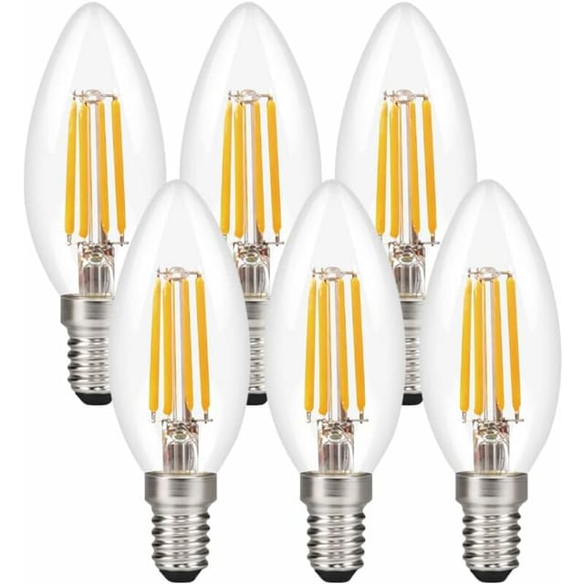E14 Led-lampen 6er-pack, E14 Led-kerzenlampen 4 W, E14 Led-filamentlampe Warmweiß 2700 K, 420 Lm, Entspricht 40 W, Kleiner Schraubsockel, Nicht Dimmbar