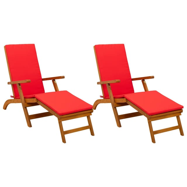 Liegestuhl Zum Verstellen Und Klappen Mit Kissen 2 Pcs Rot Vidaxl