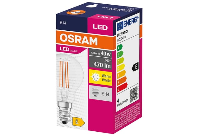 Led-glühbirne E14 4w 470 Lm A45 Osram Parathom Value Classic 4058075438590 2700k Warmweiß