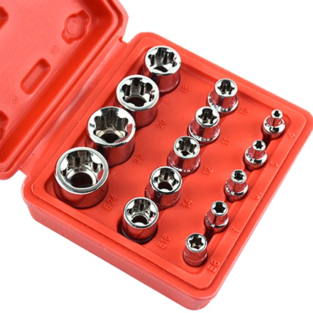 Set Mit 14 Torx-steckschlüsseleinsätzen (1/2", 3/8" Und 1/4" (e4 Bis E24)) Inklusive Aufbewahrungsbox