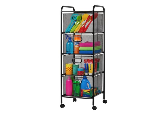 Relaxdays Rollwagen, 4 Schubladen, Metall, Hxbxt: 92,5 X 32 X 33 Cm, 4 Rollen, Küche, Bad, Beistellwagen, Schwarz