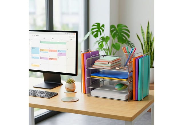Relaxdays Briefablage, Metall, A4, 4 Fächer, 2 Stehsammler, Hxbxt: 30 X 49,5 X 24,5 Cm, Schreibtisch Organizer, Silber