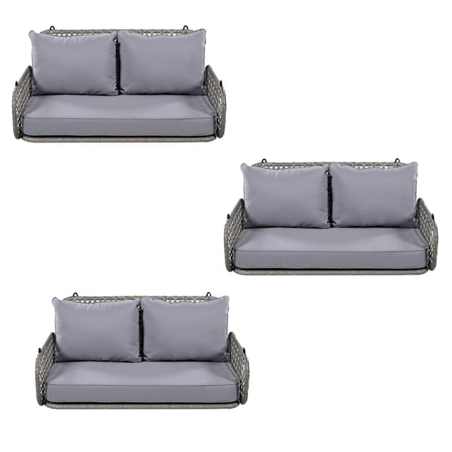 3er-set Pe-rattan-schaukel-doppelsitz, Hängeschaukel Für Den Garten Im Freien, Mit Kissen Und 2 Ketten (240 Cm/stück), Ohne Rahmen, Kissen Sind Abnehmbar Und Waschbar, Belastbar 320 Kg, Grau