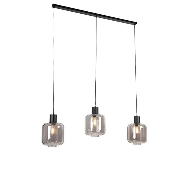 Design Hängelampe Schwarz Mit Rauchglas 3-licht 161,5 Cm - Qara