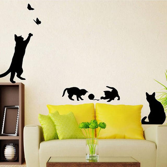Interessante Wandtattoos Mit Springenden Katzen, Katzen-wandtattoos Fürs Wohnzimmer, Wandsticker Mit Lichtschalter-motiven, Dekoration