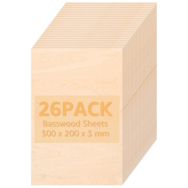 Yayods 26 Stück A4 Sperrholzplatte 3mm - Sperrholz 300x200 Mm - Lindenholz Sperrholz Für Dekorieren, Basteln, Cnc, Laser