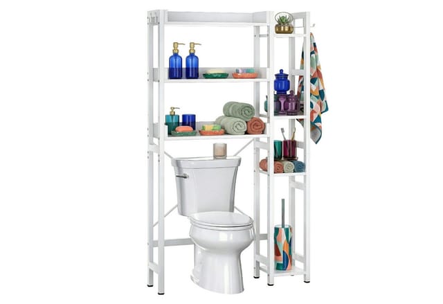 Relaxdays Toilettenregal, 3 Ebenen, Wc-überbauregal, Badregal Über Toilette, Hbt: 161x80x24 Cm, Metall & Mdf, Weiß