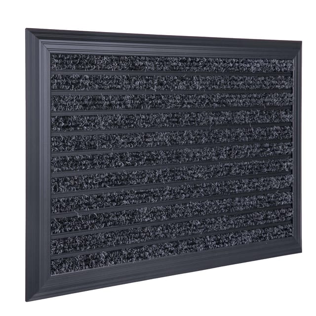 Relaxdays Fußmatte, 80x50 Cm, Aluminium, Wetterfest, Rutschfest, Türvorleger Innen & Außen, Schmutzfangmatte, Schwarz
