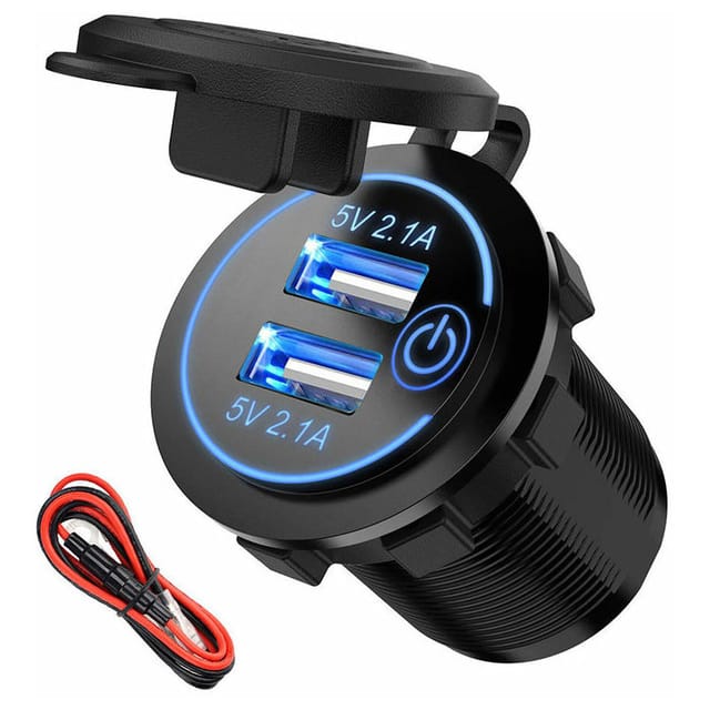 Auto-ladegerät Doppel-usb 4,8a 12v - Wasserdicht Mit Led-anzeige - Universell Für Pkw, Lkw, Wohnmobile, Motorräder, Suv Und Utv