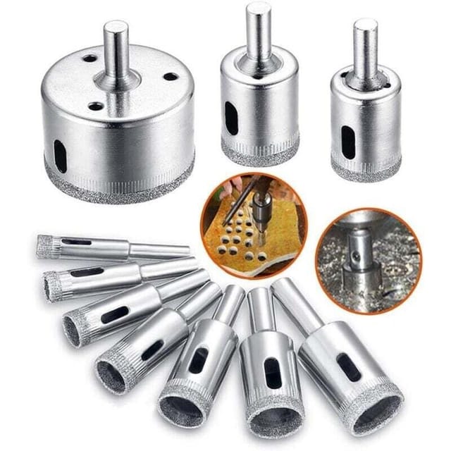 Set Mit 10 Diamantbohrern (8–50 Mm) Für Keramik, Glas, Porzellan Und Fliesen – Vernickelter Kohlenstoffstahl – Schneller, Sauberer Schnitt