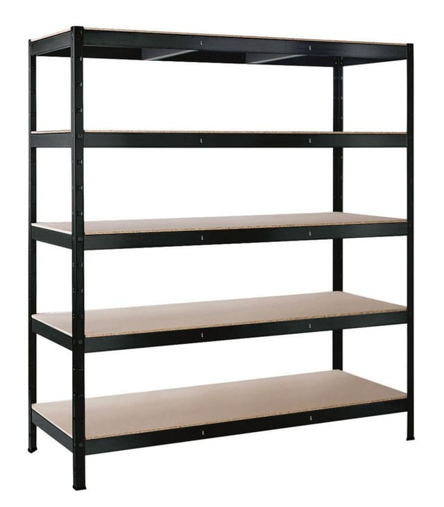 Schulte Regalwelt Schwerlastregal Mit 5 Holzböden, 180x160x60 Cm (hxbxt), Traglast Pro Ebene Ca. 250 Kg, Schwarz-struktur, Lagerregal, Kellerregal, Werkstattregal, Steckregal