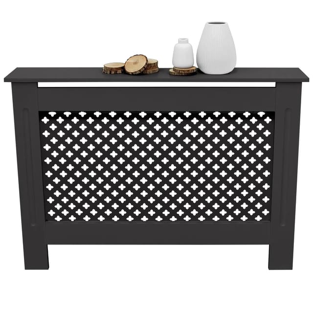 Ecd Germany - Heizkörperverkleidung Mit Wabenmuster 112x19x82 Cm Schwarz Mdf Lackiert Für Schlafzimmer Wohnzimmer Heizungsverkleidung Heizkörperabdeckung Heizungsabdeckung Heizung Heizkörper Abdeckung