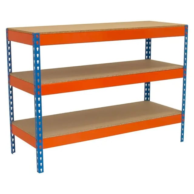 Simonrack Arbeitstisch Metall Blau Orange Holz Robust