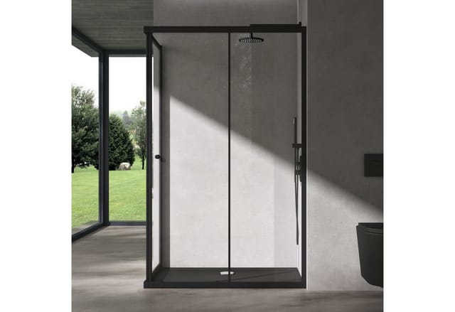 Doporro Duschkabine Schiebetür Duschabtrennung 80x100cm Eckeinstieg Klarglas Eckdusche Esg Glas Höhe 190cm Schwarz Ravenna16l K