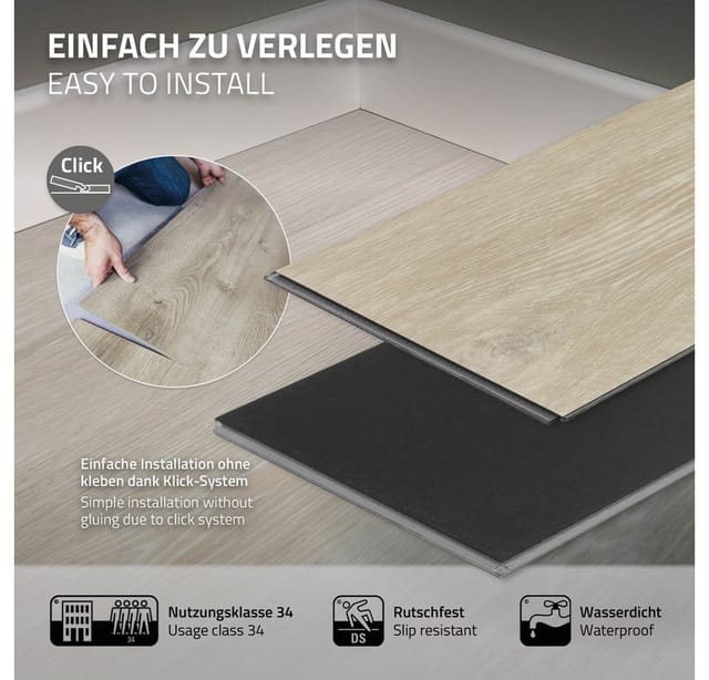 Deluxe Pvc Bodenbelag, Click Vinyl-dielen, Vinylboden, 122 Cm X 18 Cm X 4,2 Mm, Dicke 4,2 Mm, 7,7m²/35 Dielen, Afterglow Eiche, Braun, Holzoptik, Rutschfest, Wasserfest, Belastungsklasse 34 - Ml-design