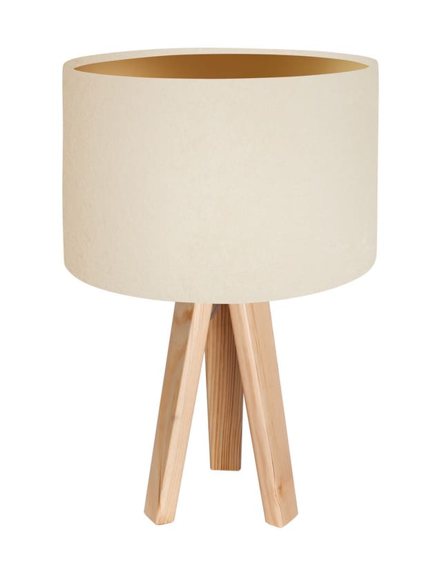 Tischleuchte Dreibein 46 Cm Hoch Holz Stoff Für E27 Nachttischlampe Beistelllampe