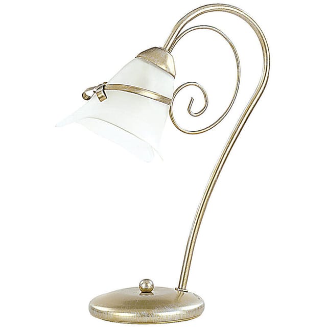 Tischlampe Gebogen 38 Cm Hoch Glas Metall In Gold Weiß E14 Floral Elegant Tischleuchte