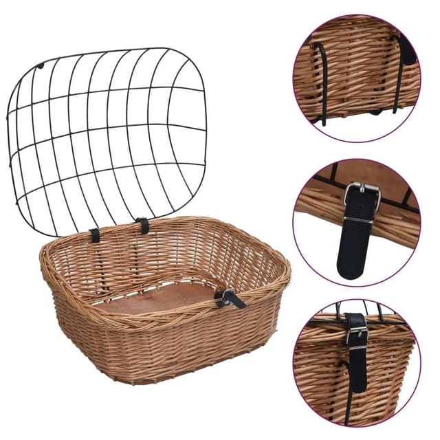 Vidaxl Fahrradkorb Vorne Mit Deckel 50x45x35 Cm Natur Weide