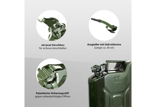 3x Kraftstoffkanister Olivgrün 10 Liter Inkl. 1x Ausgießer
