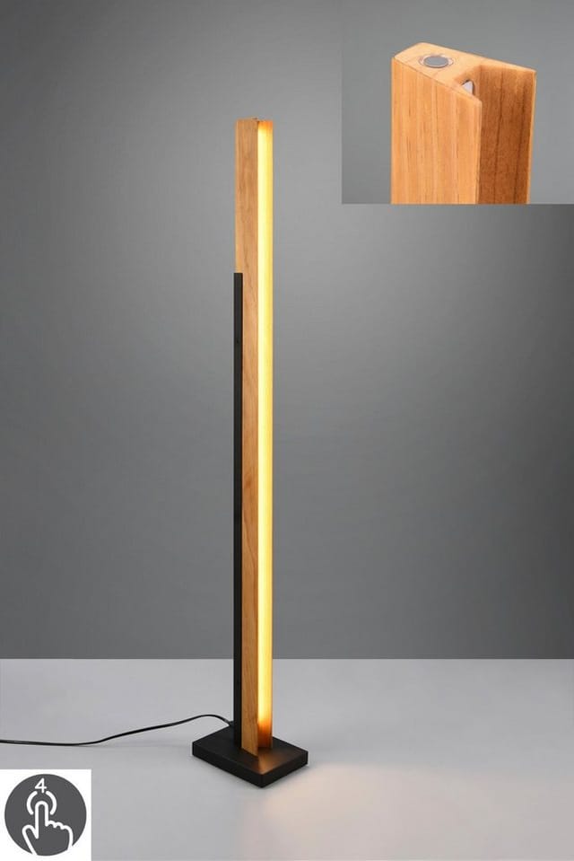 Kleine Led Stehlampe Kerala Aus Holz Mit Touch Dimmer, Höhe 120cm