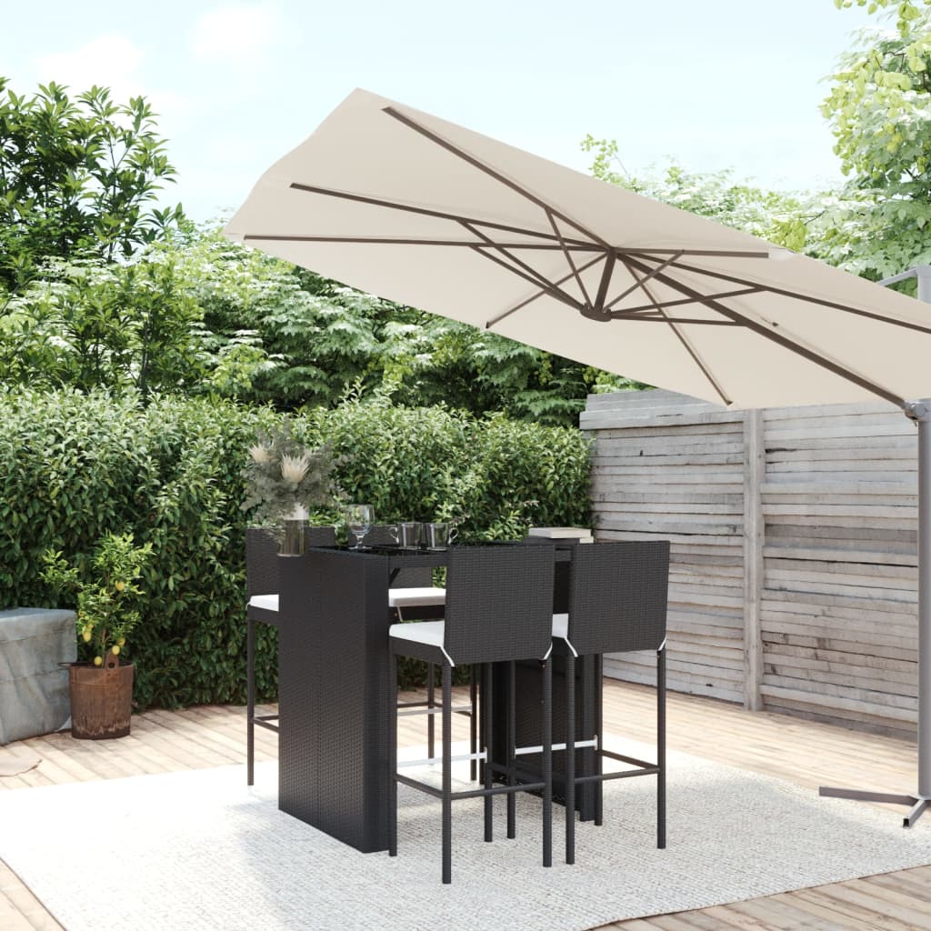 5-tlg. Gartenbar-set Mit Kissen Schwarz Poly Rattan Vidaxl