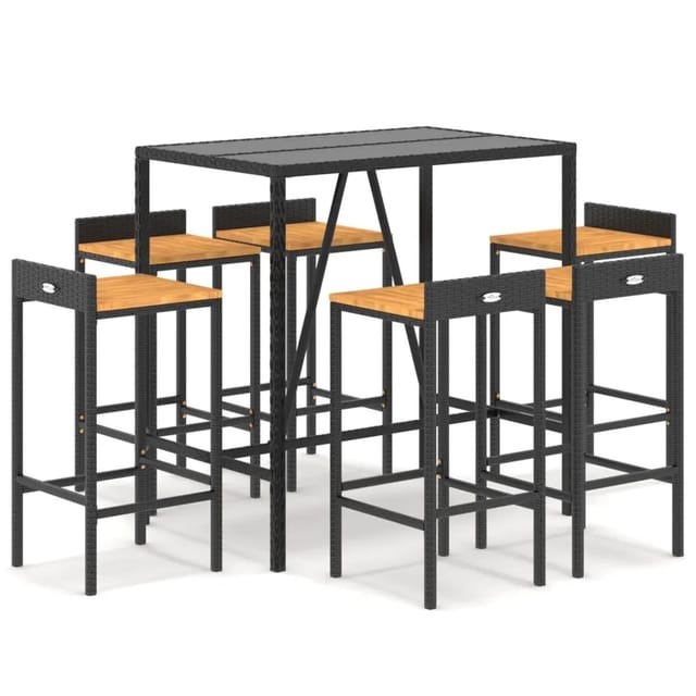 Vidaxl - 7-tlg. Gartenbar-set Schwarz Poly Rattan & Massivholz Akazie