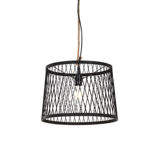 Ländliche Außenhängelampe Aus Schwarzem Rattan 40 Cm - Calamus