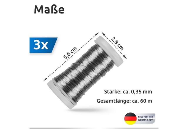 Ecence - 3x Myrtendraht Geglüht Aus Eisen In Der Farbe Silber Blumendraht 100m