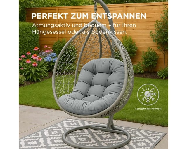 Homescapes Hängesessel-kissen Grau 80x120 Cm, Halbrundes Ersatzkissen Für Hängestuhl & Hängesitz, Bezug Aus Baumwolle, Polster-auflage Waschbar, Weich & Oeko-tex Zertifiziert
