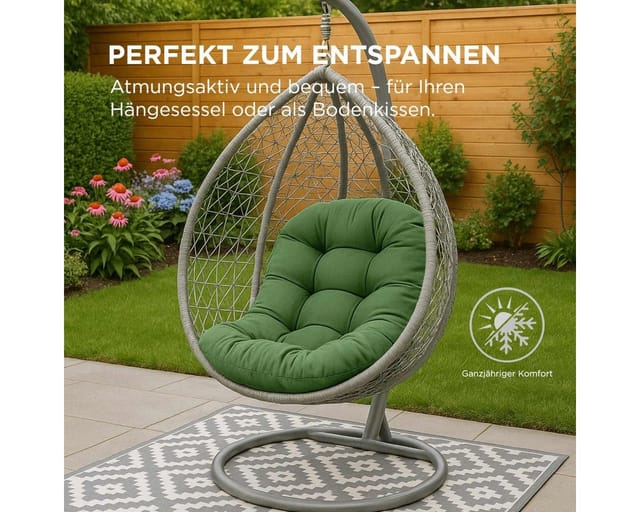 Hängesessel-kissen Olivgrün 80x120 Cm, Halbrundes Ersatzkissen Für Hängestuhl & Hängesitz, Bezug Aus Baumwolle, Polster-auflage Waschbar, Weich & Oeko-tex Zertifiziert - Homescapes