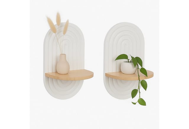Relaxdays Wandregal 2er Set, Boho Style, Wanddeko Regal Für Flur & Wohnzimmer, Hbt: 33x20x15 Cm, Mdf & Holz, Weiß-natur