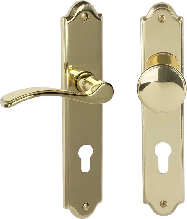 Südmetall Türgriff-Garnitur Langschild Lori PZ Messing poliert Drücker links gold 226 x 45 mm