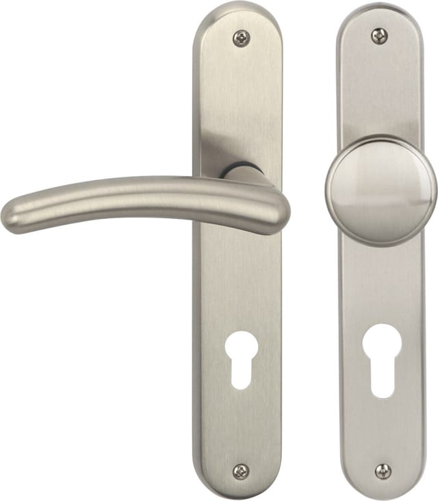 Südmetall Türgriff-Garnitur Langschild Franziska PZ Messing satiniert Drücker links silber 225 x 40 mm