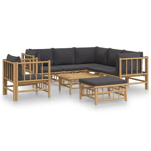 vidaXL 8-tlg Garten-Lounge-Set mit Dunkelgrauen Kissen Bambus Modell 5
