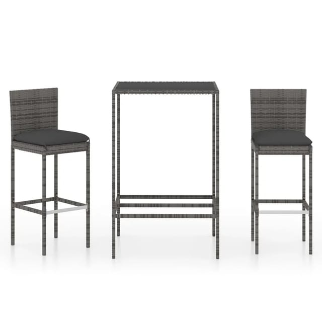 vidaXL 3-tlg Gartenbar-Set mit Kissen Poly Rattan Grau Modell 6