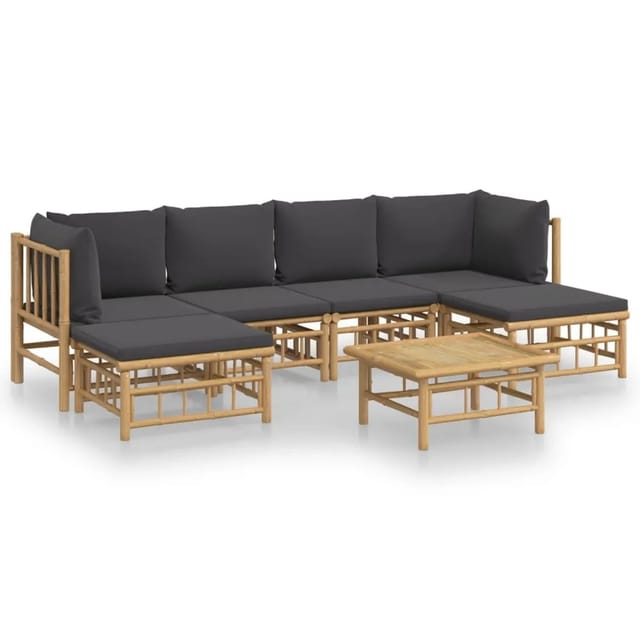 vidaXL 7-tlg Garten-Lounge-Set mit Dunkelgrauen Kissen Bambus Modell 8