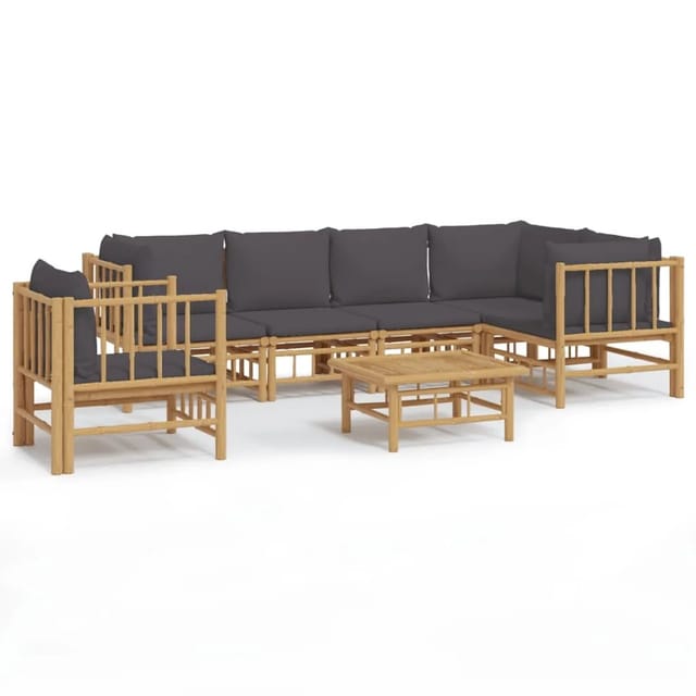 vidaXL 7-tlg Garten-Lounge-Set mit Dunkelgrauen Kissen Bambus Modell 9
