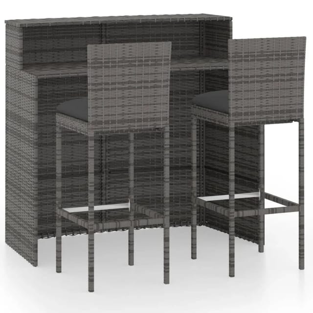 vidaXL 3-tlg Gartenbar-Set mit Kissen Grau Modell 2
