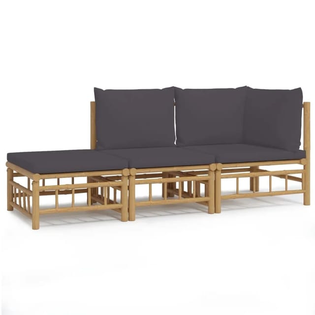 vidaXL 3-tlg Garten-Lounge-Set mit Dunkelgrauen Kissen Bambus Modell 4