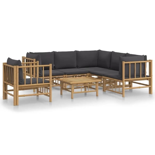 vidaXL 7-tlg Garten-Lounge-Set mit Dunkelgrauen Kissen Bambus Modell 7