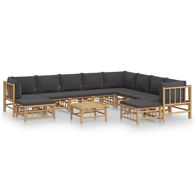 vidaXL 11-tlg Garten-Lounge-Set mit Dunkelgrauen Kissen Bambus