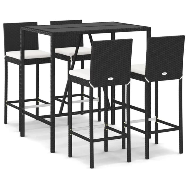 vidaXL 5-Tlg Gartenbar-Set mit Kissen Schwarz Poly Rattan 3187643