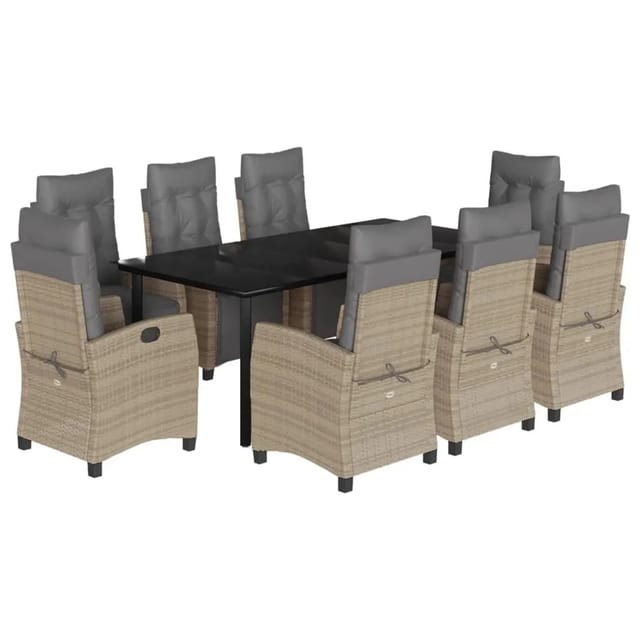 vidaXL 9-Tlg Garten-Essgruppe mit Kissen Beigemischung Poly Rattan 3213029