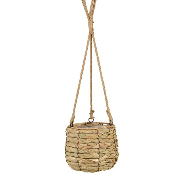 A.H.G. Blumenampel Seegras mit Hanfseil und Polybeutel Ø 17 x 16 cm Beige-Natur