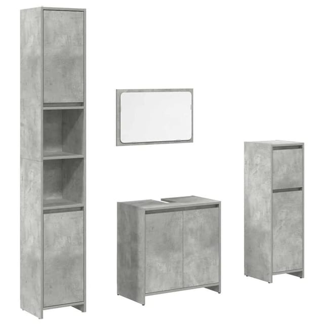vidaXL 4-Tlg Badmöbel-Set Betongrau Holzwerkstoff 3324849