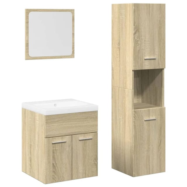 vidaXL 4-Tlg Badmöbel-Set Sonoma-Eiche Holzwerkstoff 3325004