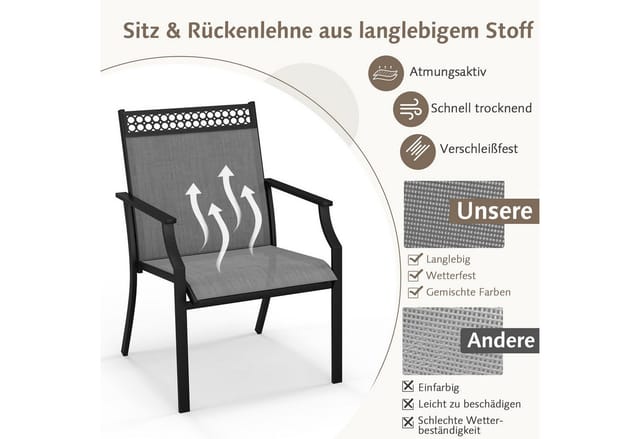 Costway 2er Set Gartenstühle mit Schnelltrocknendem Stoff Grau