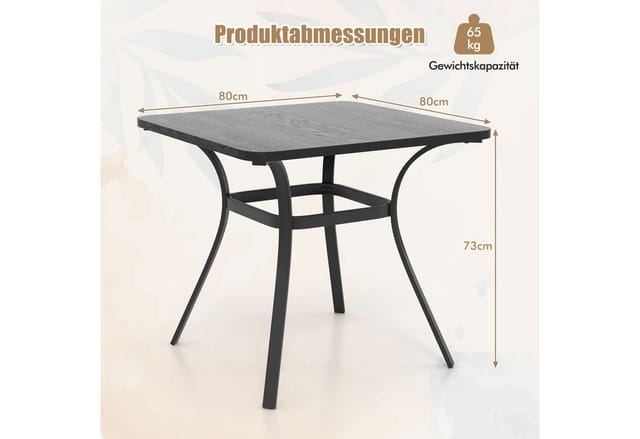 Costway Gartentisch mit Tischplatte in Holzoptik 80 x 80 x 73 cm Grau