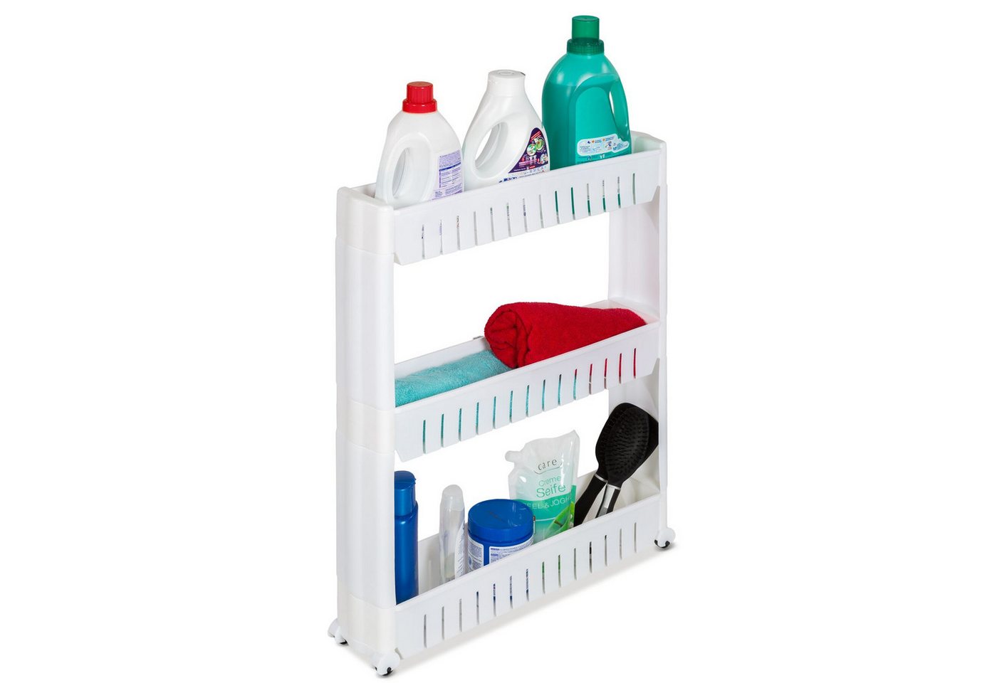 Tectake Nischenregal Joe 3 Ebenen Mit 4 Rollen 54 x 12 x 71 cm Weiß Bild 3