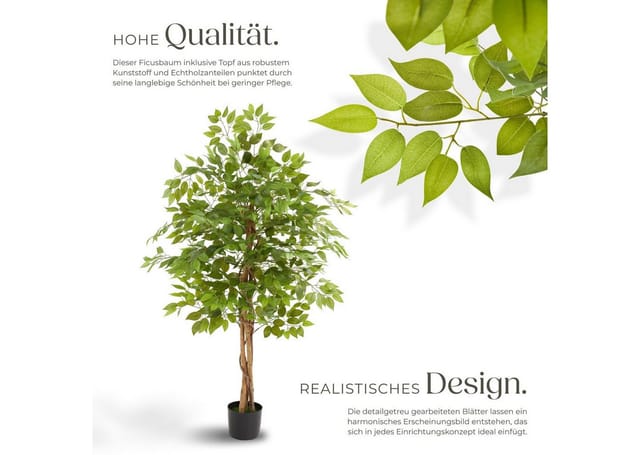 Tectake Künstlicher Ficusbaum Fida Verschiedene Größen Detailliert und Naturgetreu 70 x 70 x 160 cm Grün